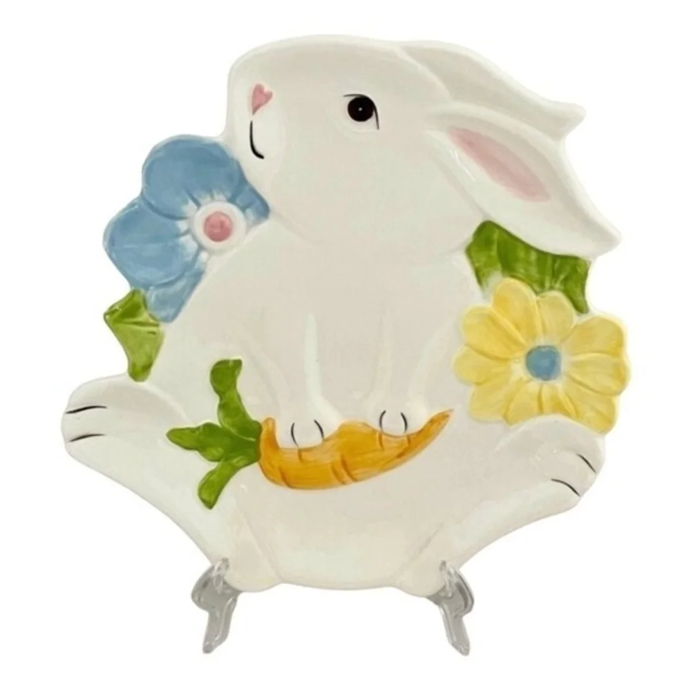 Pier 1 Imports Easter Bunny Rabbit Plate Tulip Design 8.75